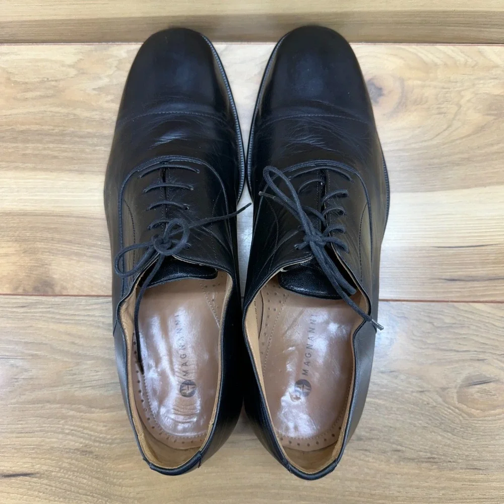 Magnanni Plain Toe Mens 11 Wide Black Leather Formal Business Dress Oxfords